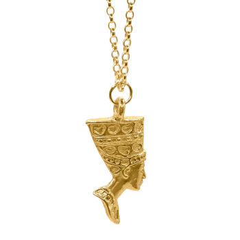 Nefertiti face necklace in gold vermeil on white background