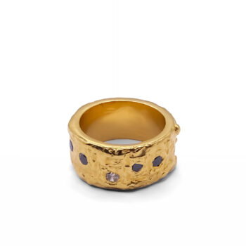 Front-facing gold vermeil band with black and white gemstone details.