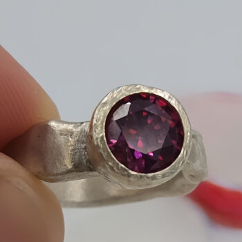 Forged Silver Ring with Pink Faceted Cubic Zirconia