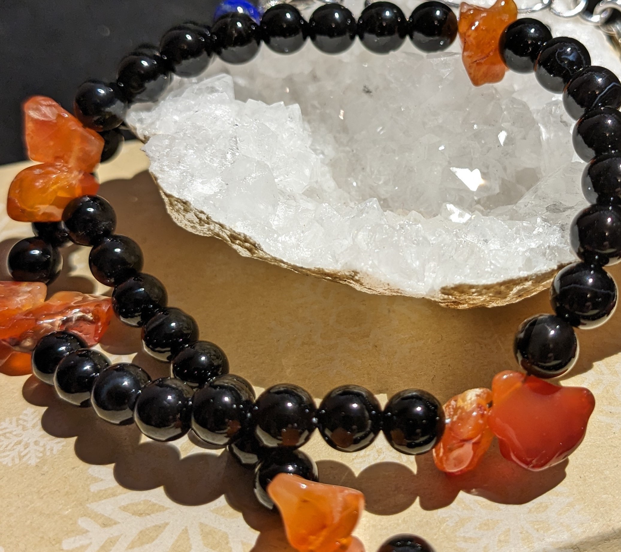 Striking orange and black beaded necklace