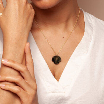 Bloom deco necklace green marble on Gold plated chain