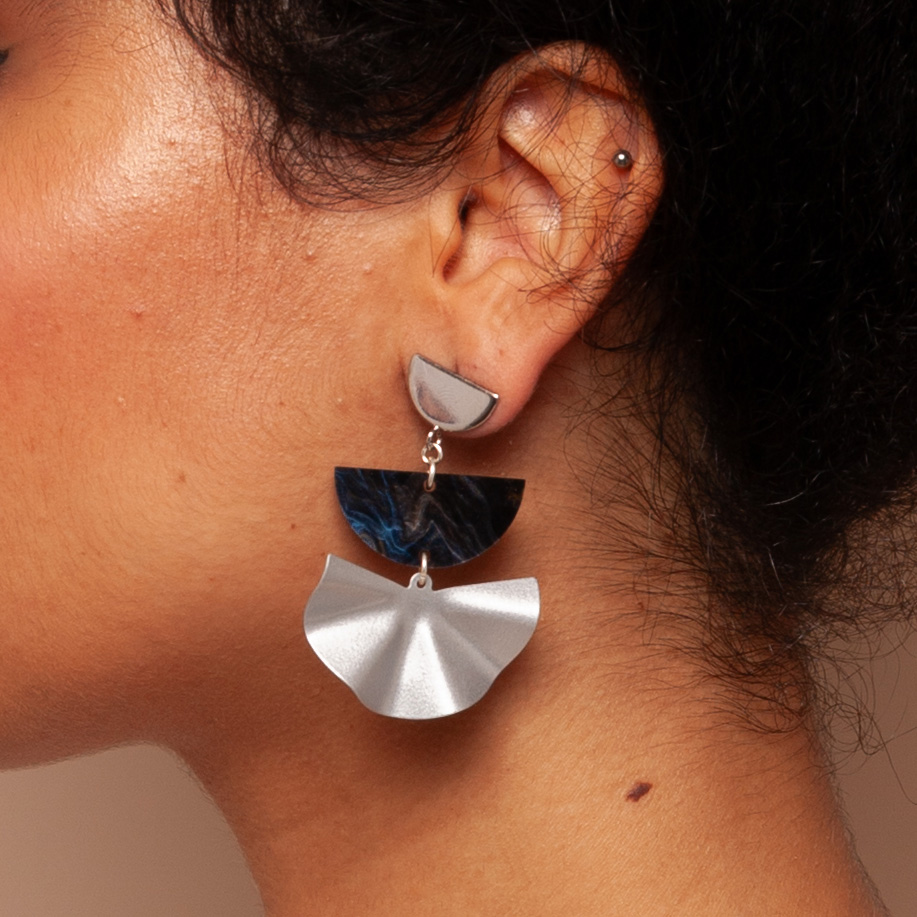 Colette – Half Moon Blue Marble Acrylic Earrings