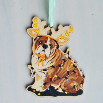 Festive Bulldog Wooden Decoration