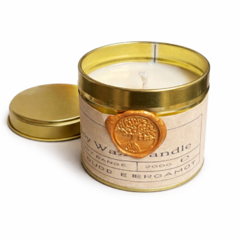 Hand-poured Oud & Bergamot Candle in Gold Tin