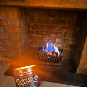 Bonnie Glow Lang May Yer Lum Reek candle - Scottish smoky fireplace scented candle with traditional blessing