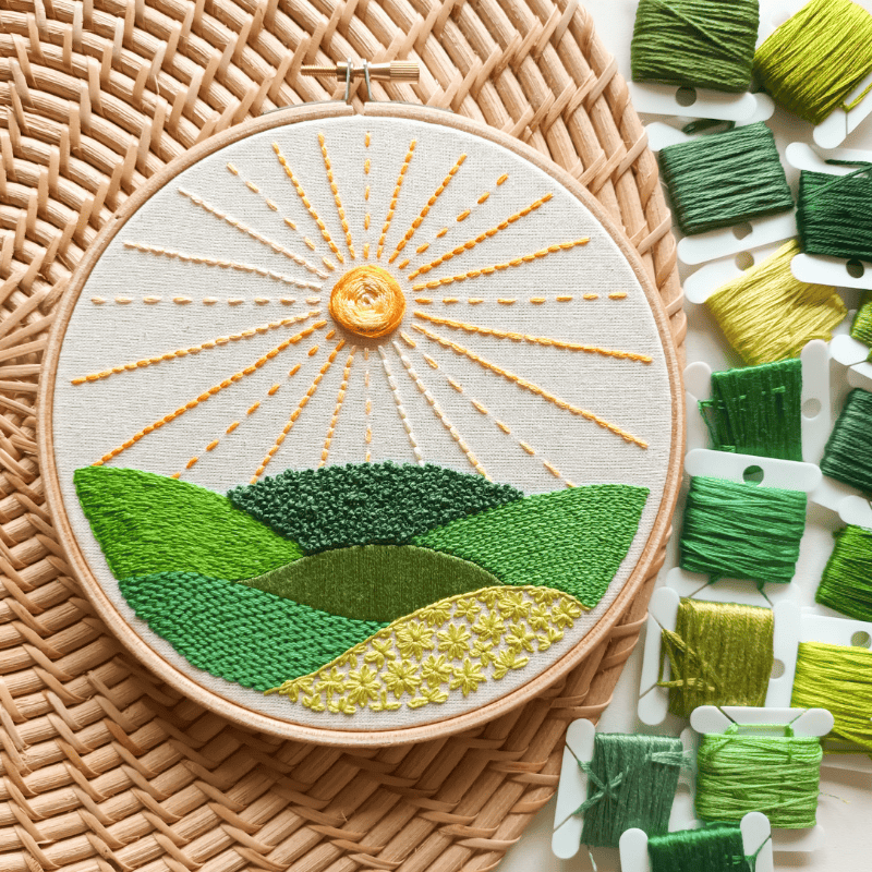 DIY embroidery kit for beginners - Here comes the sun stitch sampler