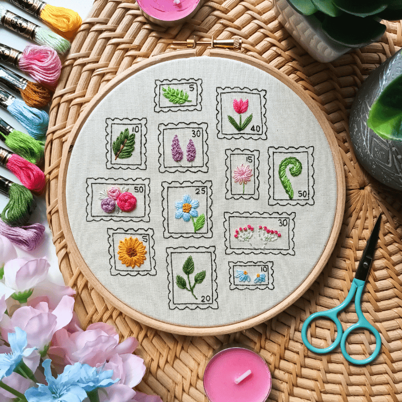 DIY embroidery kit for beginners - Botanical stamps