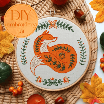 DIY embroidery kit for beginners - Folk fox
