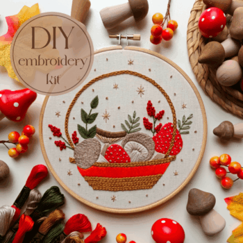 DIY embroidery kit for beginners - Mushroom basket