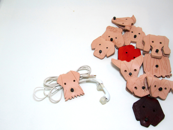 Upcycled Leather Dog Cable Organiser, handmade Cable tidy