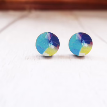 Dainty Blue Wood Studs: Mini Abstract Earrings