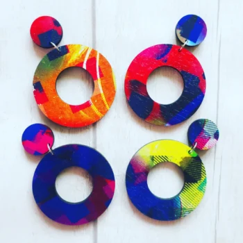 Colorful large pair of wooden hoop earrings - choose your colour